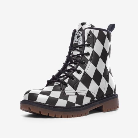 Alice Checkered Black White Leather Unisex Boots