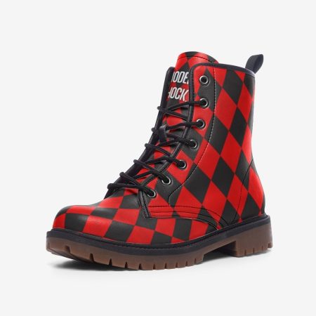 Alice Checkered Red Black Goth Leather Unisex Boots