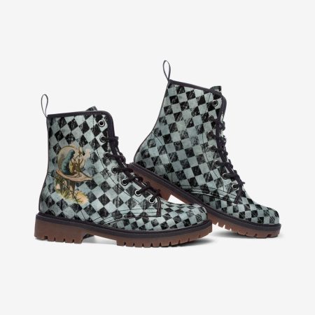 Alice In Wonderland Boots | Casual Vegan Leather Lightweight Boots | Cheshire Cat | Smoking Caterpillar Shoes | Doc Marten Style Alice Boots