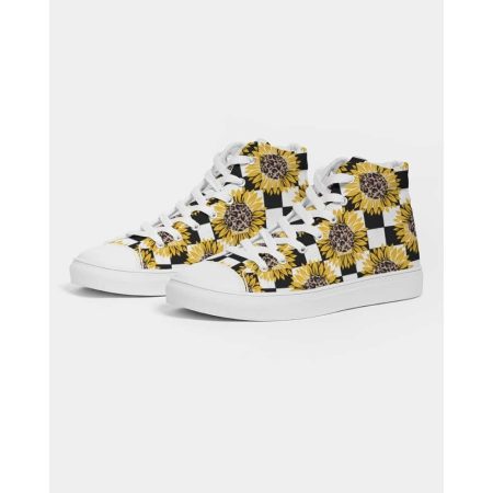 Animal Print Sunflowers And Checkers Hightop Canvas Shoes