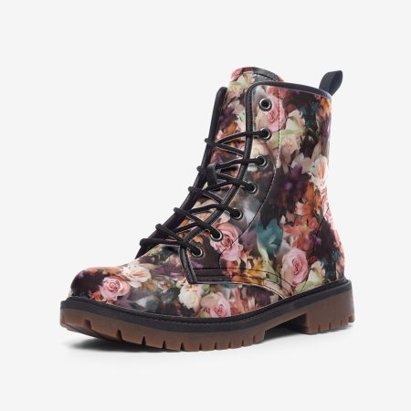 Beautiful Floral Casual Faux Leather Lightweight Boots | Custom Boots |flowers| Combat Boots | Wide Width Boots | Comfy Boots | Winter Boots