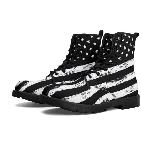 Black American Flag Men Leather Boots