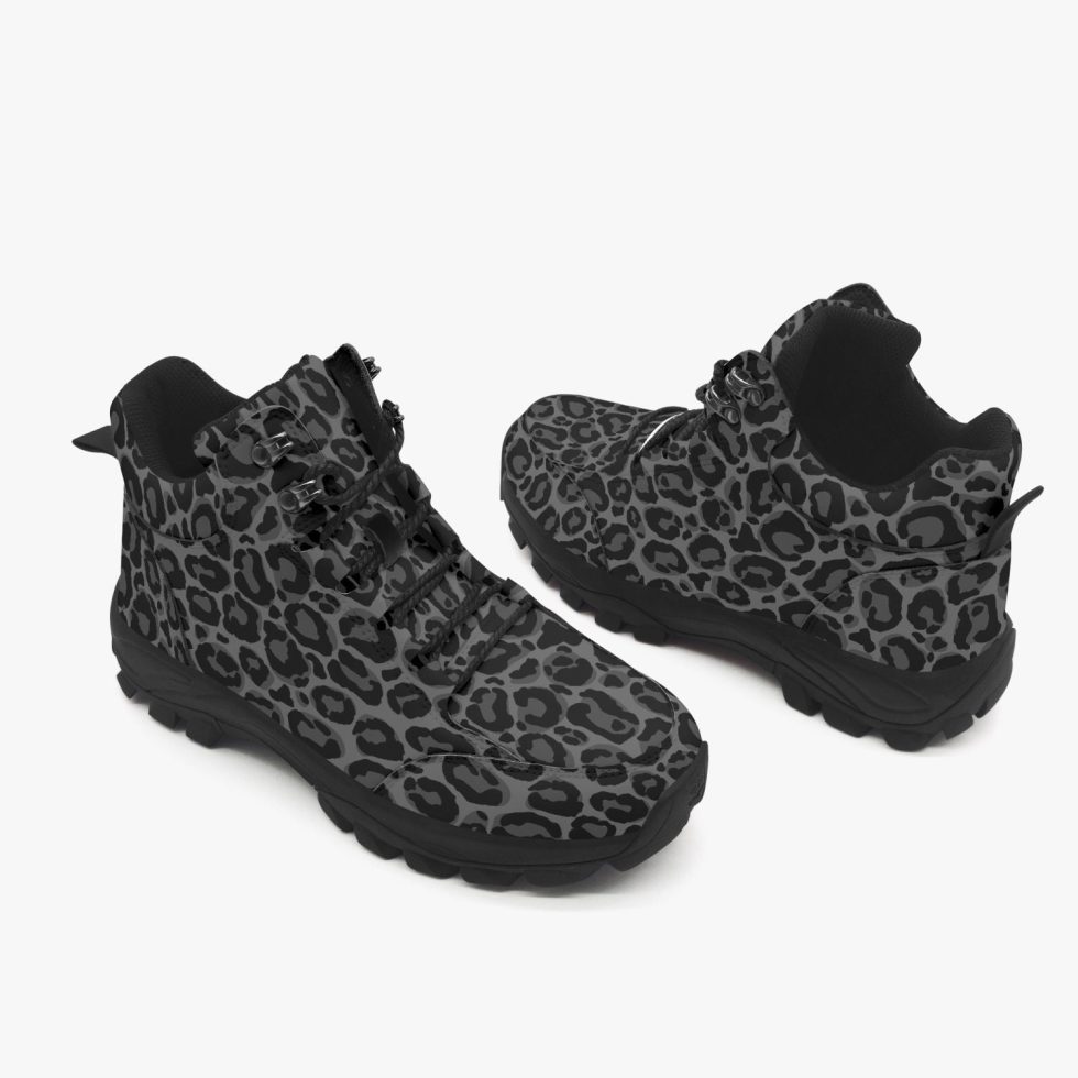 Grey Animal Cheetah Print Men Women Lace Up Walking Hunting Rubber Shoes Print Ankle Winter Casual Work