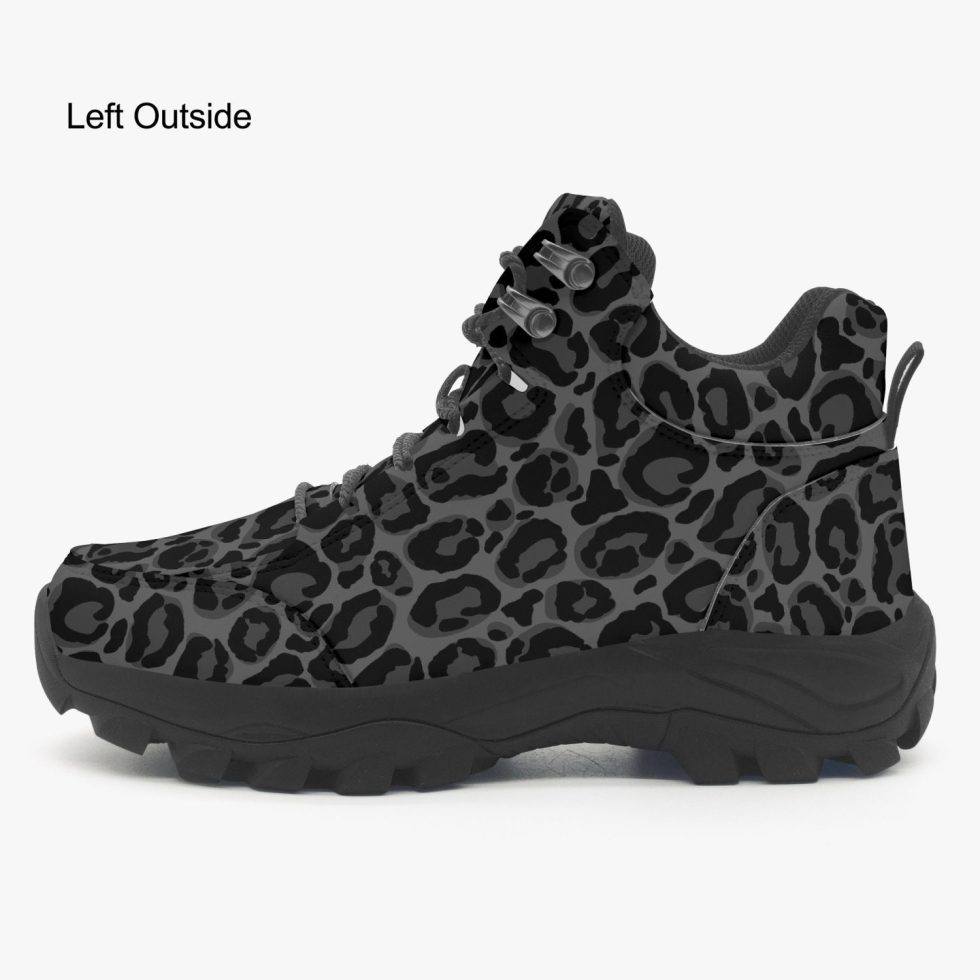 Black Leopard Hiking Leather Boots