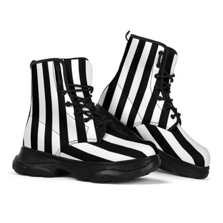 Black White Striped Boots