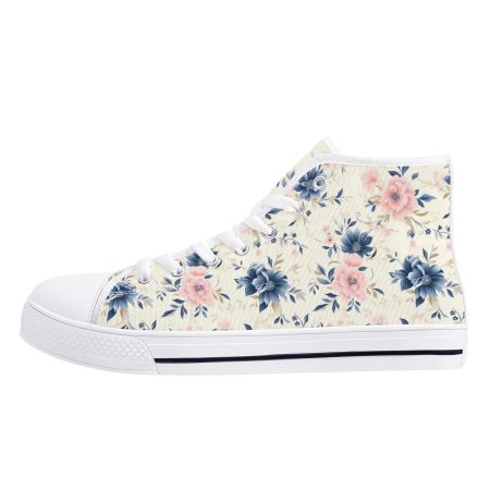 Blue Pink Floral Women High Top Shoes