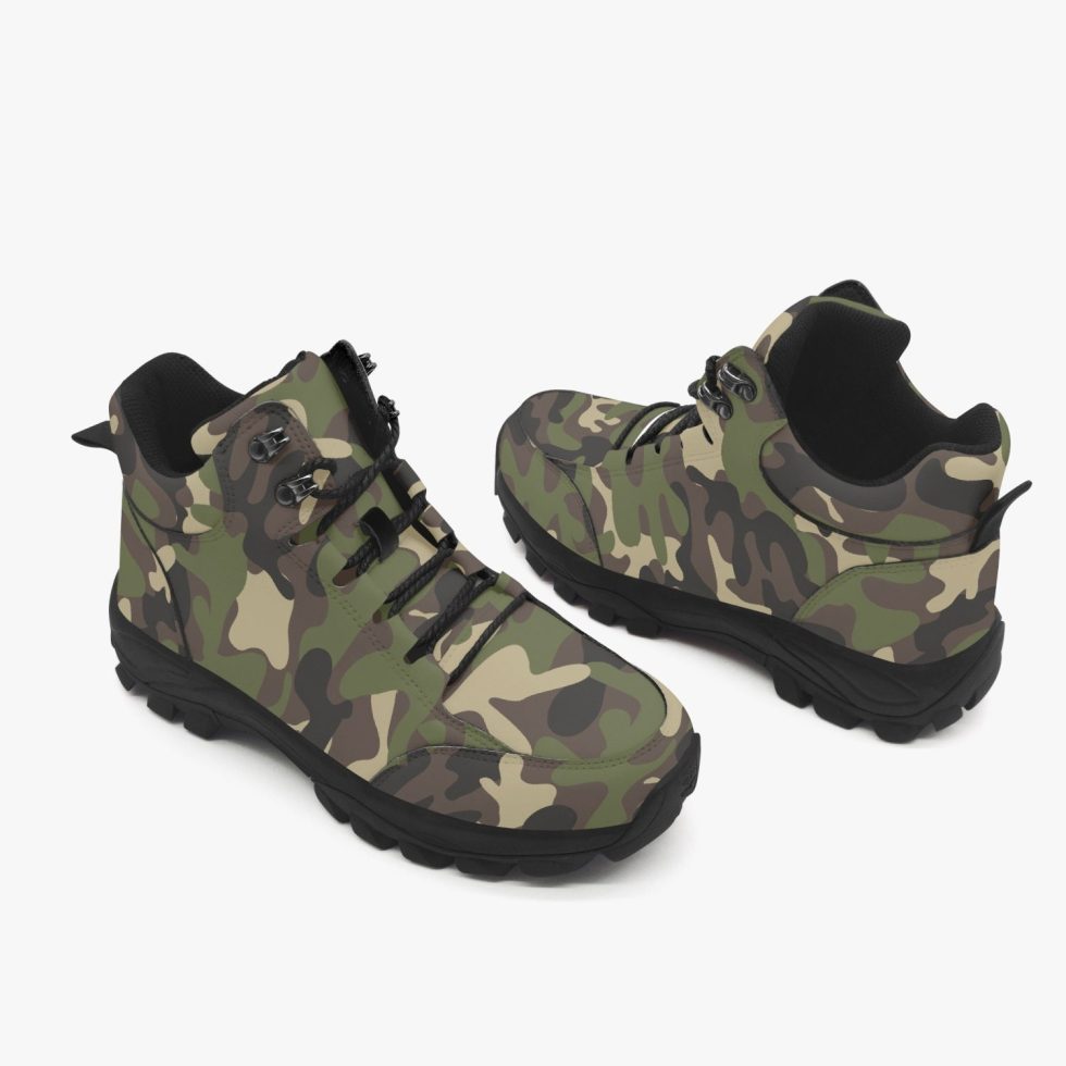Green Army Camouflage Men Women Lace Up Walking Hunting Rubber Shoes Print Black Ankle Winter Casual Work