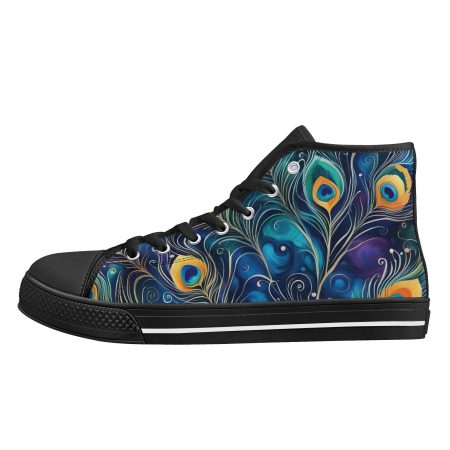 Colorful Blue Peacock Feathers High Tops Sneakers Men's Women's Shoes Unisex
