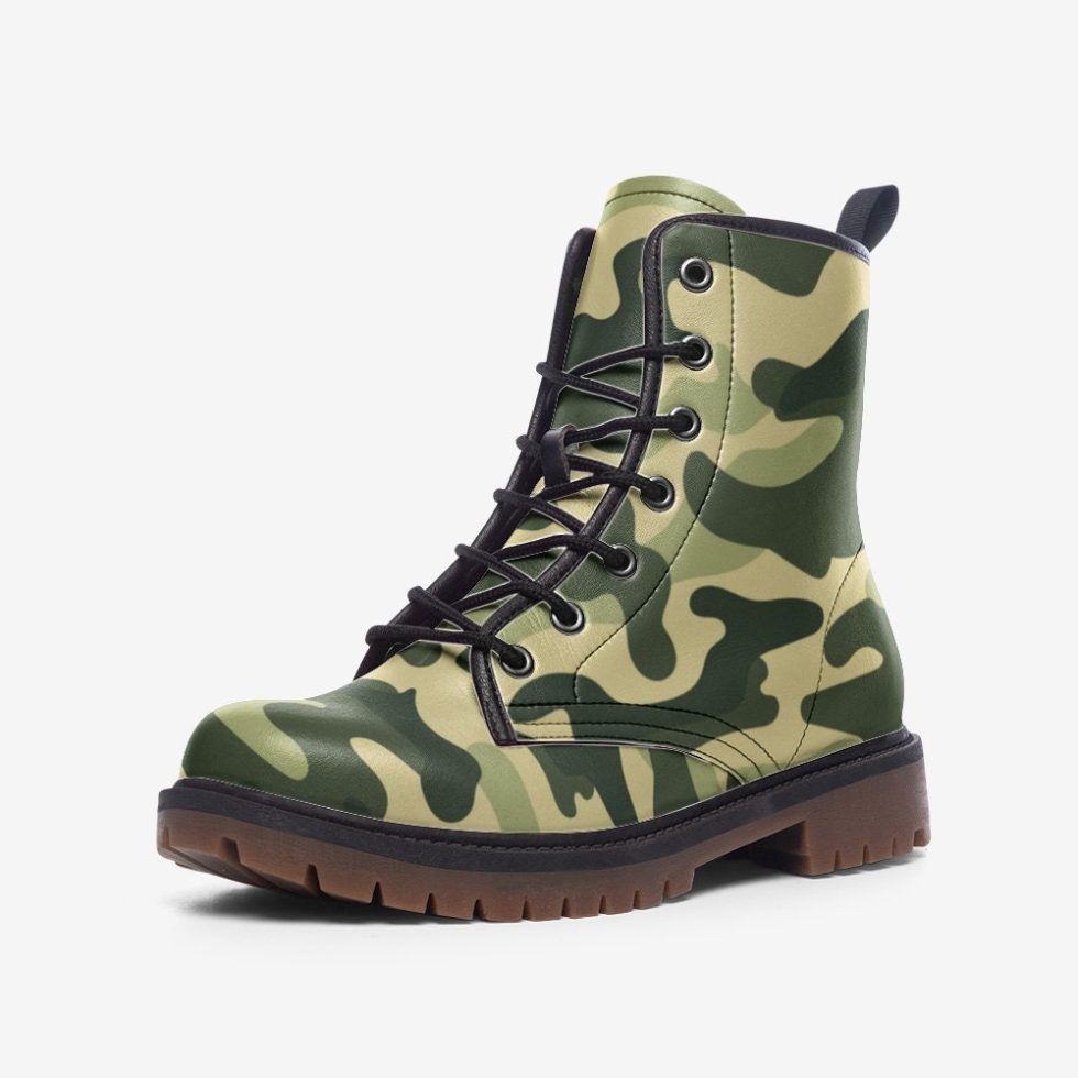 Green Camouflage Casual Leather Lightweight Boots | Combat Boots | Army Boots | Labor Day Sale