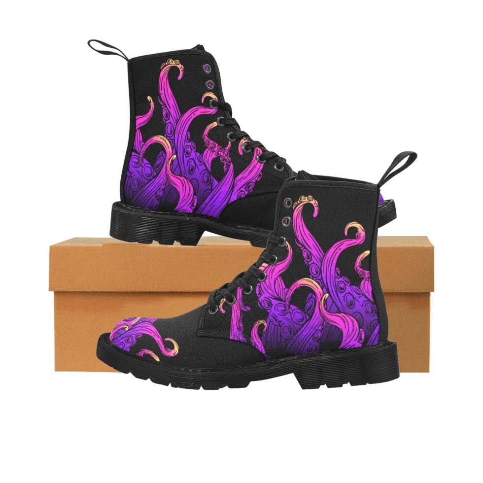Purple Goth Pattern Vegan Canvas Festival Party Lace Up Shoes Fashion Print Ankle Combat Casual Custom Gift