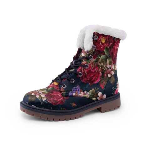 Red And Blue Floral Fur Chukka Boots