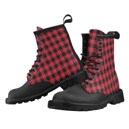 Red Buffalo Plaid Men Leather Boots