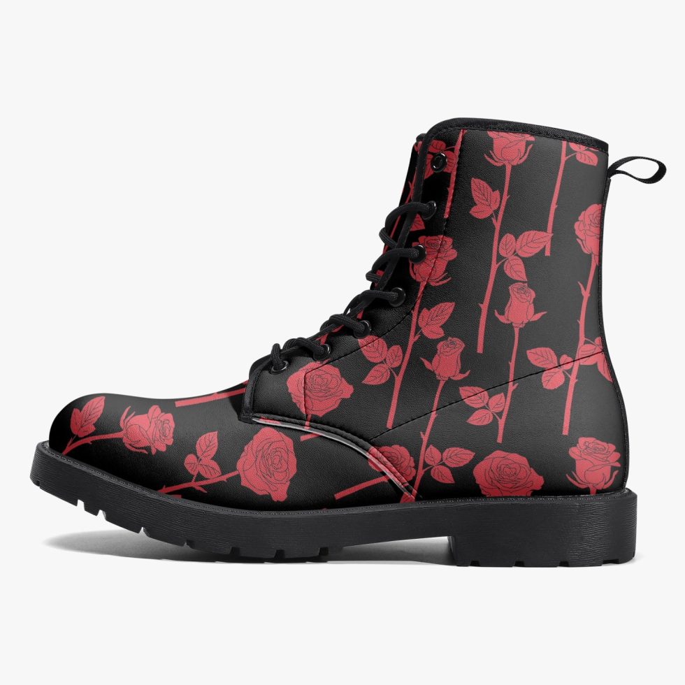 Red Roses Women Vegan Leather Boots