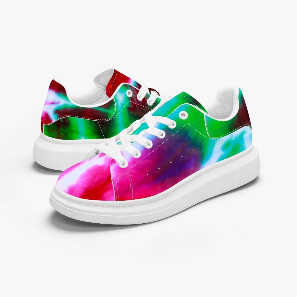 Tie Dye Leather Oversized Sneakers - Tongue Printable