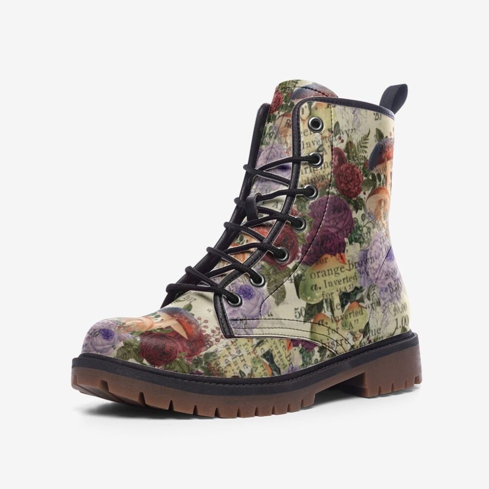 Vintage Mushroom Boots | Casual Boots | Vegan Leather Lightweight Boots | Mushroom Foraging Boots | Vintage Floral Boots | Gift For Her |