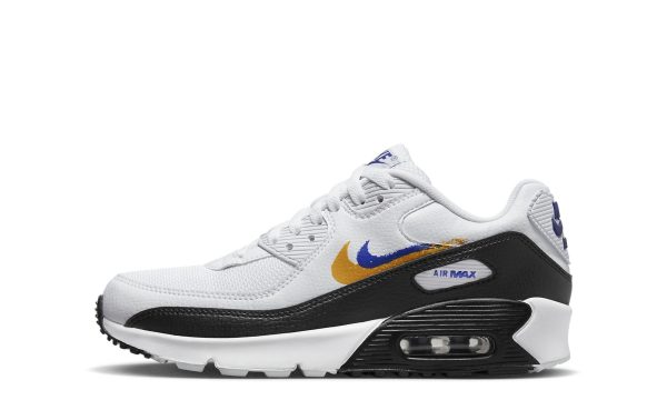 Nike Kids Air Max 90 Gs "double Swoosh White Black Gold Royal"