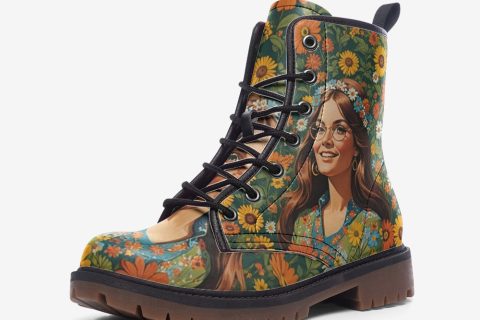 Shoes Fashion: Cheerful Girl With Flowers Shoes For Hippies