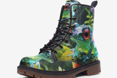 Shoes Fashion: Cute Green Frog Leather Lightweight Boots For Hippies