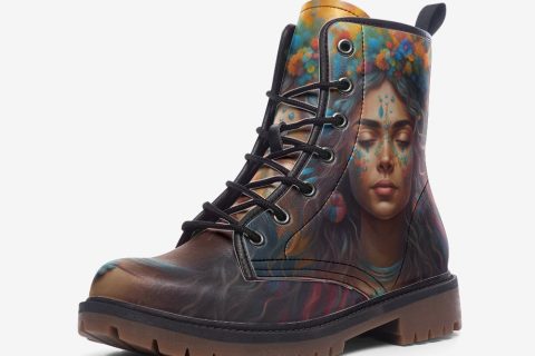 Shoes Fashion: Boho Woman Portrait Leather Lightweight Boots For Hippies