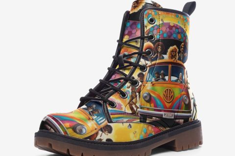 Shoes Fashion Colorful Hippie Bus Leather Lightweight Boots For Hippies: A Funky Step Into The Past