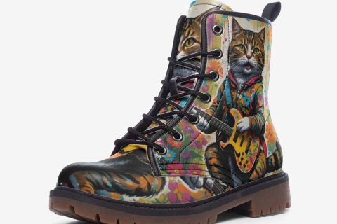 Shoes Fashion Guitar Cats: Casual Leather Lightweight Boots For Cat Lovers