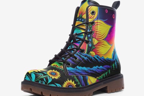 Trippy Sunflower Leather Boots For Hippies By Shoes Fashion