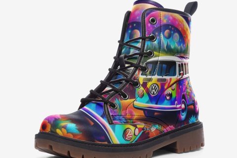 Shoes Fashion' Rainbow Color Hippie Van Casual Leather Lightweight Boots For Hipsters