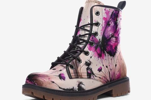 Shoes Fashion' Random Watercolor Butterfly Painting Casual Leather Lightweight Boots For Hippies