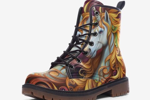 Shoes Fashion: Unicorn Portrait Hippie Style Leather Boots