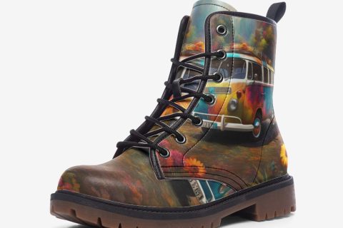 Shoes Fashion Vintage Van Print: Stylish Hippie Leather Boots