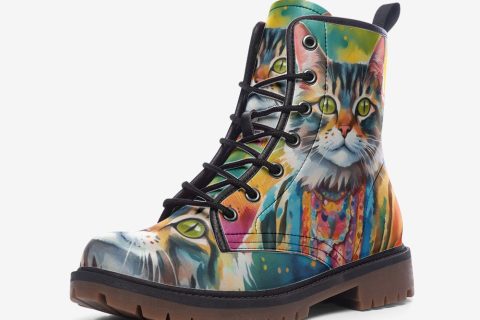 Shoes Fashion: Watercolor Cat Art Hippie Boots