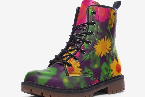 Shoes Fashion: Yellow Daisy Flowers On Leather Lightweight Boots For Hippies